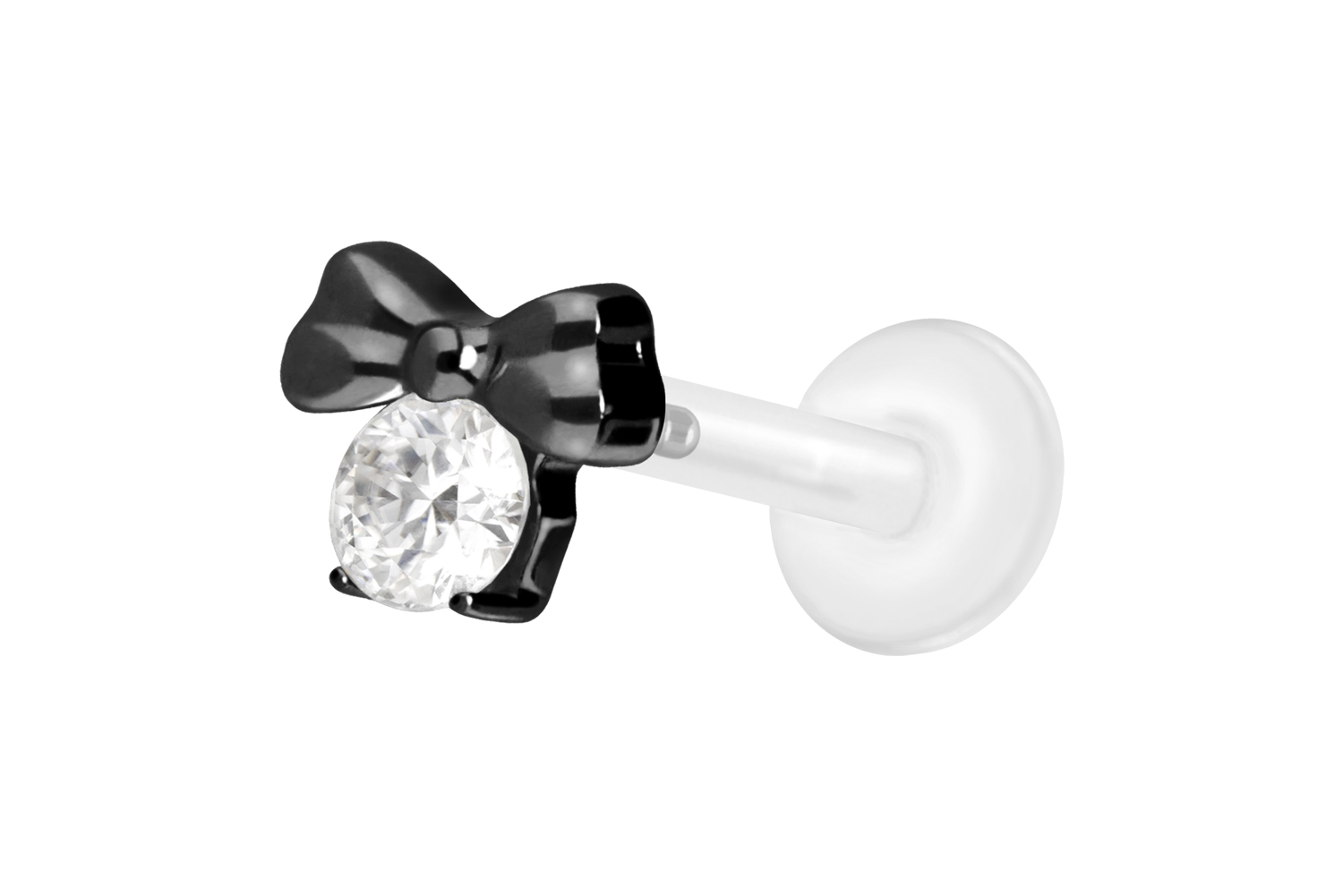 PTFE Labret Piercing mit Innengewinde + Titan-Aufsatz SCHLEIFE + KRISTALL